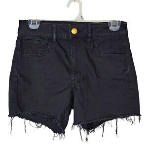 AEO Black Denim Women's Denim Super Super Stretch Sateen Fringe Hem Size 6